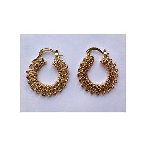 Women Medium Round Hoop Earrings Pierced Chain Link Style Gold Tone Metal NWOT